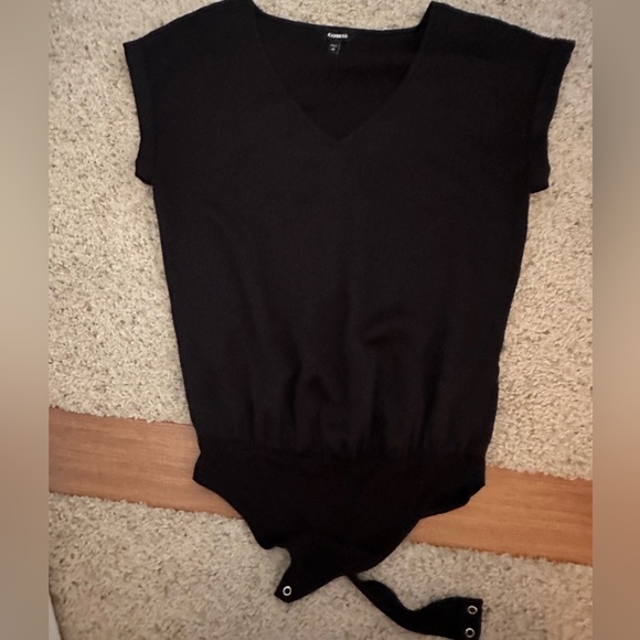 Express Tops - Express Black Fitted Buttoned Bodysuit